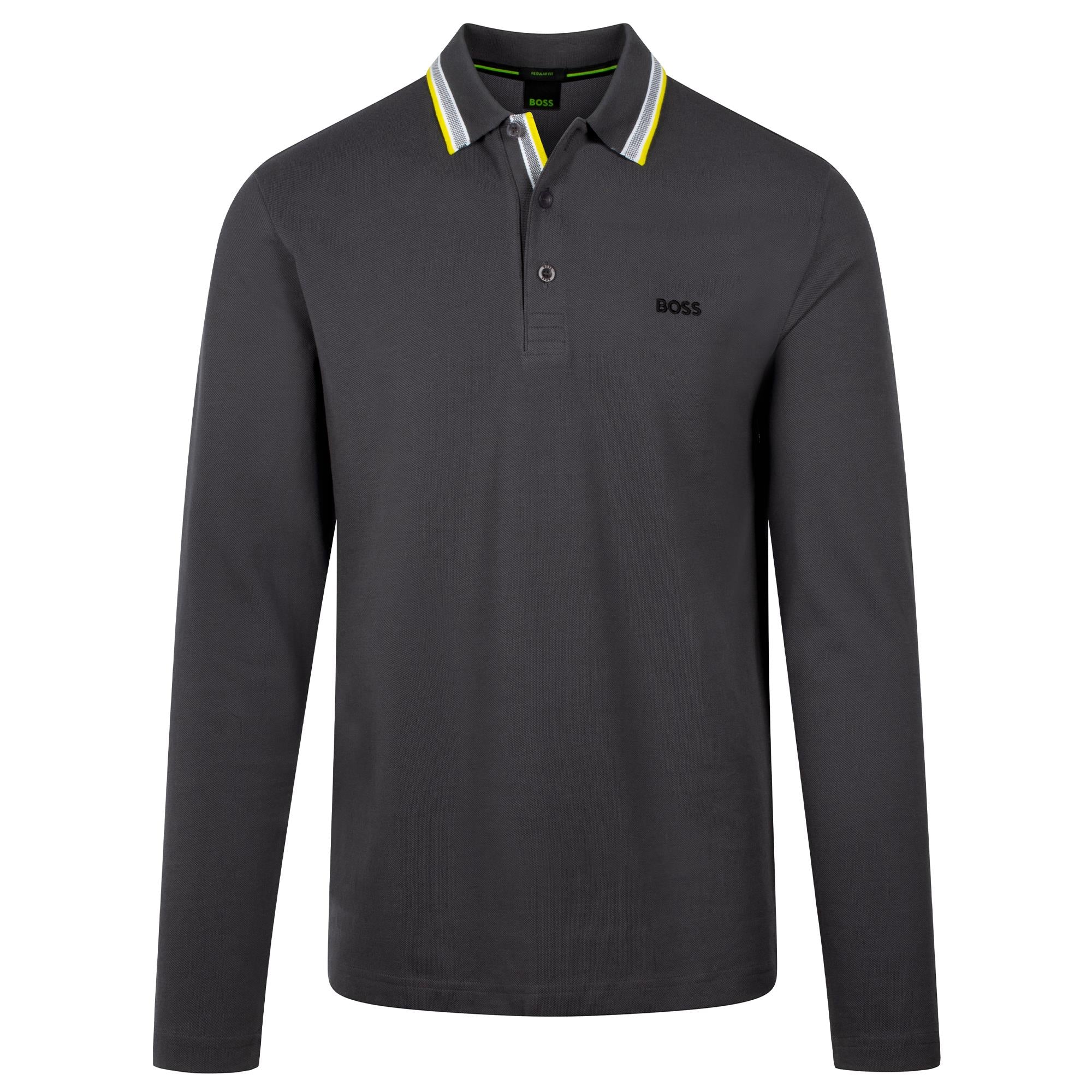 Boss Pilsy Long Sleeve Polo Shirt Dark Grey